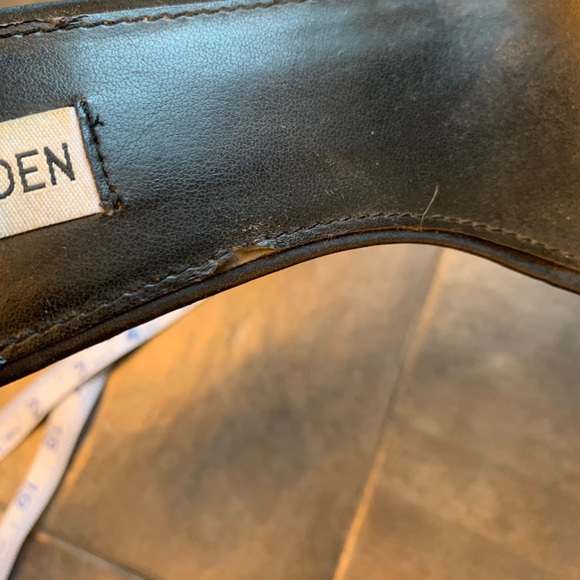 Steve Madden 5” black satin heel w/ beaded ankle - Picture 3 of 10